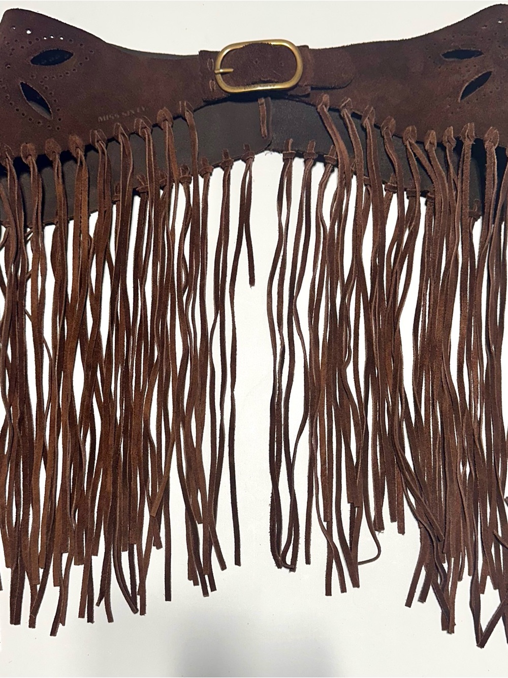 MISS SIXTY Genuine Leather Suede Fringe Belt Brown Western Boho Y2K Size S